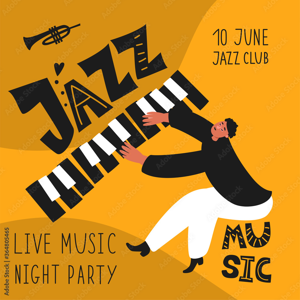 Obraz premium A jazz pianist performs a musical melody. Jazz piano. Vector illustration of a musician in a tuxedo