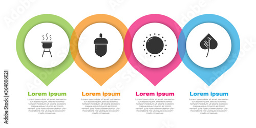 Set Barbecue grill, Acorn, Sun and Leaf or leaves. Business infographic template. Vector.