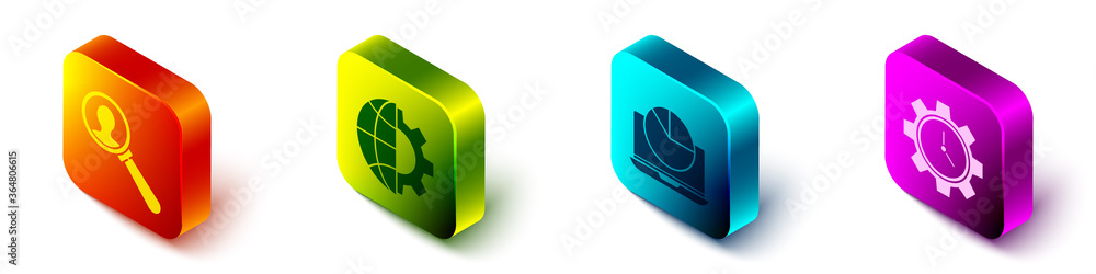 Set Isometric Magnifying glass for search a people, Globe of the Earth ...