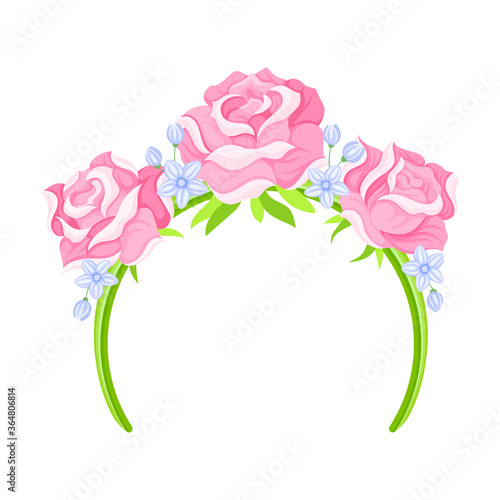 Headband with Decorative Rose Flowers and Leaves Vector Illustration