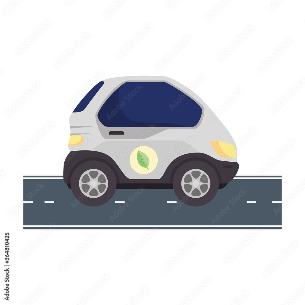 Car with leaf at street design, Eco energy power save sustainable environmental nature and conservation theme Vector illustration Car with leaf at street design, Eco energy power save sustainable environmental nature and conservation theme Vector illustration
