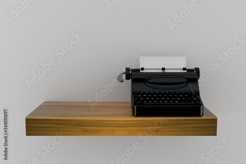 Typewriter on wooden shelf