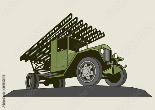 Retro Multiple Rocket Launcher Truck, World War 2 Weapon Vector Drawing 