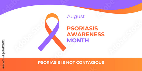 Psoriasis Awareness Month. Vector web banner, poster, card for social media and networks. Ribbon and text Psoriasis is not contagious.