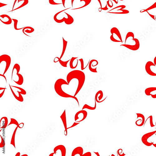 pattern from inscription love and abstract images of hearts