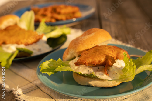 Backfischbrötchen mit Remouladensauce photo