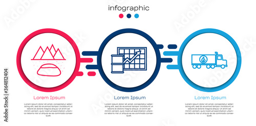Set line Oilfield, Oil price increase and Tanker truck. Business infographic template. Vector.