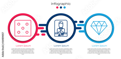 Set line Game dice, Casino dealer and Diamond. Business infographic template. Vector.