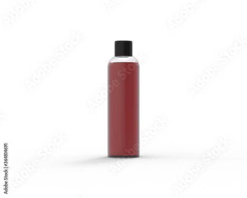 cosmetic bottle with colored liquid, glass, clear glass bottle spray isolated on white background, 3D rendering,
