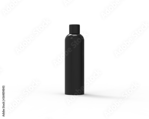 black jar for cosmetics, mockup for design, clear glass bottle spray isolated on white background, 3D rendering,