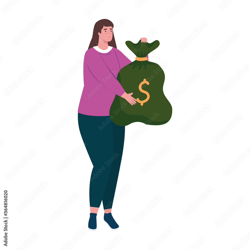 woman holding bag of money financial banking commerce and market theme Vector illustration woman holding bag of money financial banking commerce and market theme Vector illustration