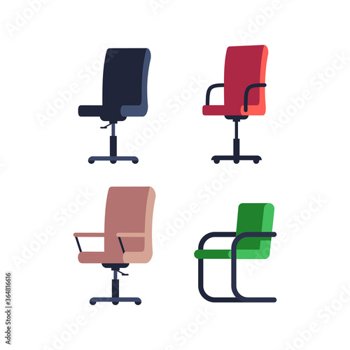 Colorful office chairs semi flat RGB color vector illustration set. Variety of armchair for desk. Different workplace seats. Household furniture isolated cartoon object on white background pack