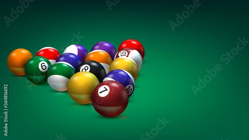 Billiard balls on a pool table, American billiards