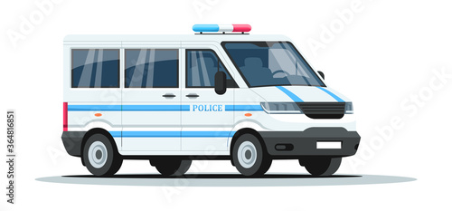 Police armored truck semi flat RGB color vector illustration. Enforcement transportation. Patrol car with siren for urgency. Auto for guard. Van isolated cartoon object on white background