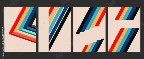 Abstract Lines Background Set, 1980s Style Color Stripes 