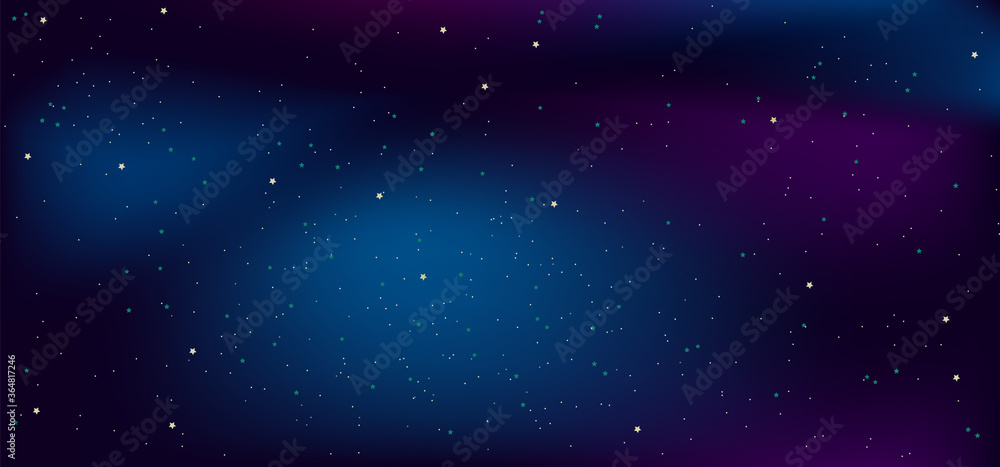 Space. Stars and galaxies. Night sky. Universe, black background, gradient. Vector