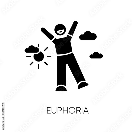 Euphoria black glyph icon. Feeling of strong joy and excitement. Happiness, good mood, positive emotion silhouette symbol on white space. Happy person in euphoric ecstasy vector isolated illustration