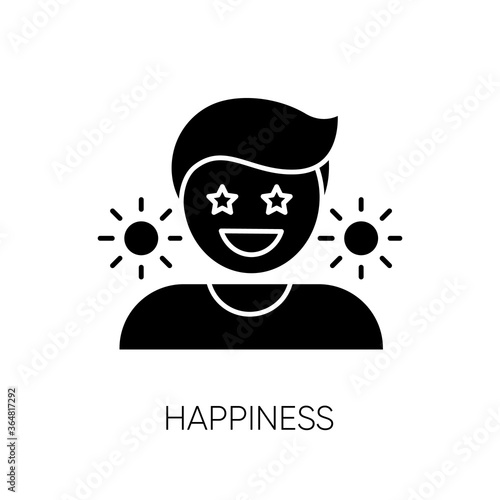 Happiness black glyph icon. Positive mindset, optimistic lifestyle. Emotional reaction, good mood, feeling of joy. silhouette symbol on white space. Happy, cheerful person vector isolated illustration