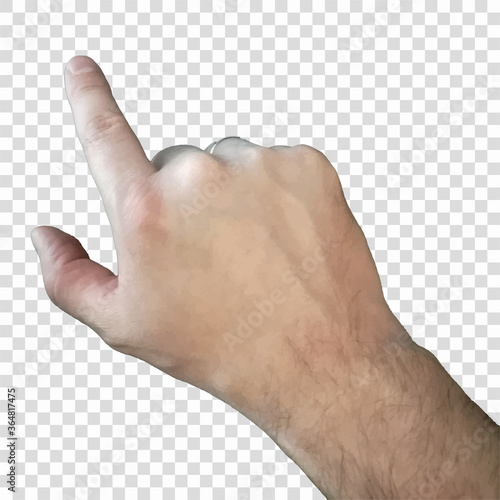 Realistic 3D Silhouette of hand with an index finger indicating either pushing. Stock vector illustration on transparent background.