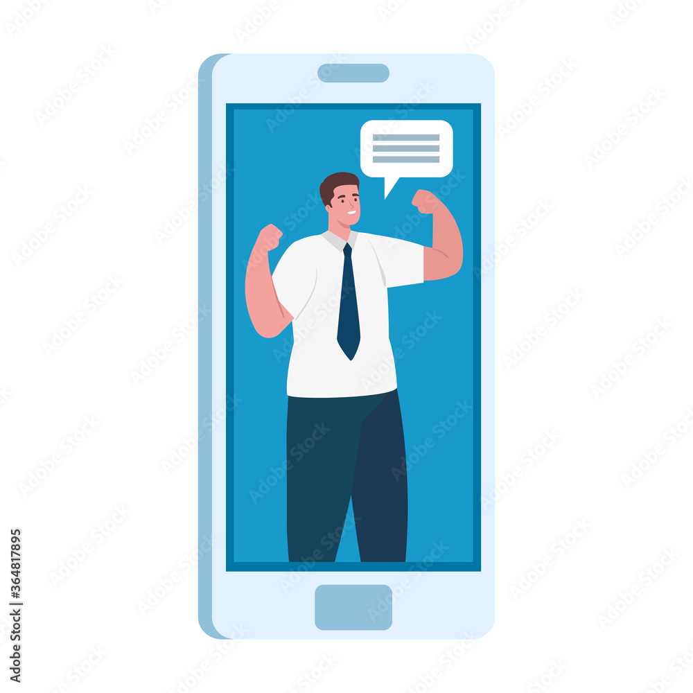 Man with bubble in smartphone in video chat design, Call online conference and webcam theme Vector illustration Man with bubble in smartphone in video chat design, Call online conference and webcam theme Vector illustration