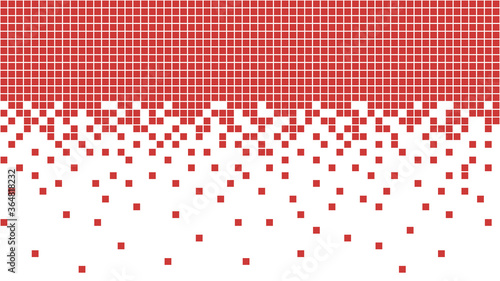 Red dissolved filled square dotted vector icon with disintegration/digital rain effect. Seamless vector illustration. Rectangle items are grouped into disappearing filled square form. 