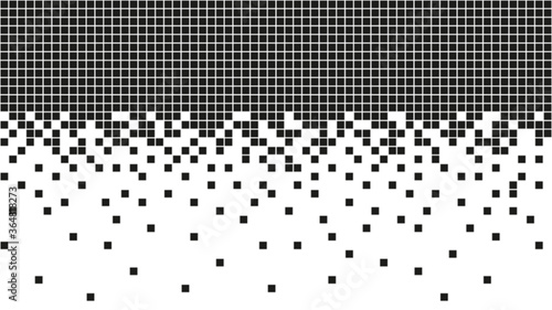 Black dissolved filled square dotted vector icon with disintegration/digital rain effect. Seamless vector illustration. Rectangle items are grouped into disappearing filled square form. 