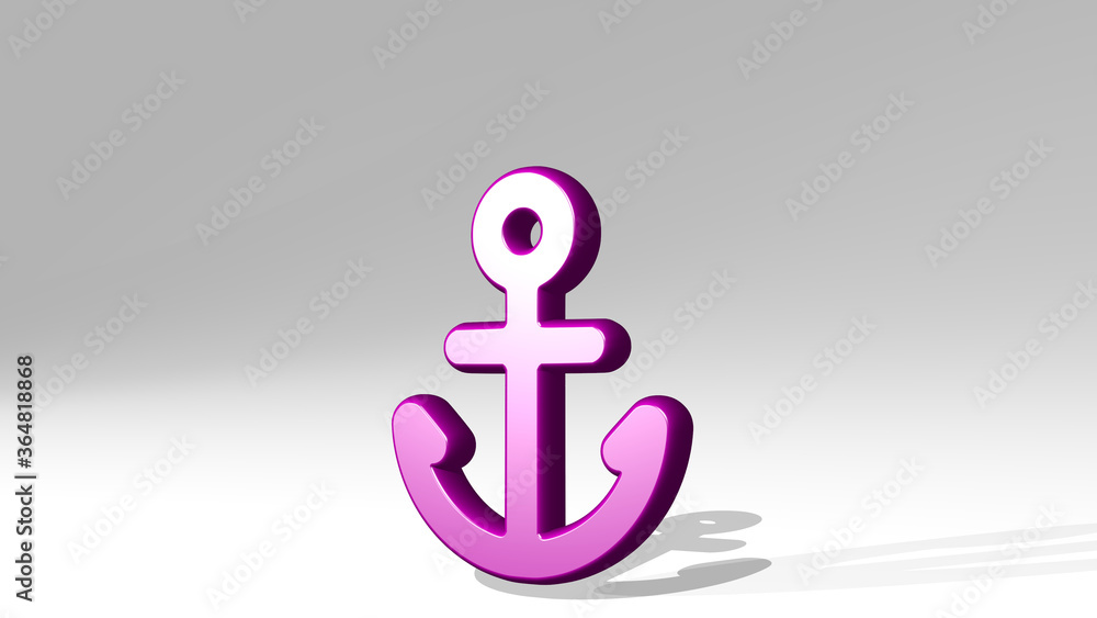 anchor from a perspective with the shadow. A thick sculpture made of metallic materials of 3D rendering. illustration and background anchor from a perspective with the shadow. A thick sculpture made of metallic materials of 3D rendering. illustration and background