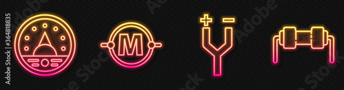 Set line Electric cable, Ampere meter, multimeter, voltmeter, Electric circuit scheme and Resistor electricity. Glowing neon icon. Vector.