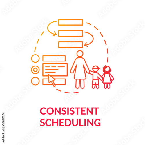 Kids consistent scheduling concept icon. Early childhood education. Parenting and childcare. Preschool curriculum idea thin line illustration. Vector isolated outline RGB color drawing