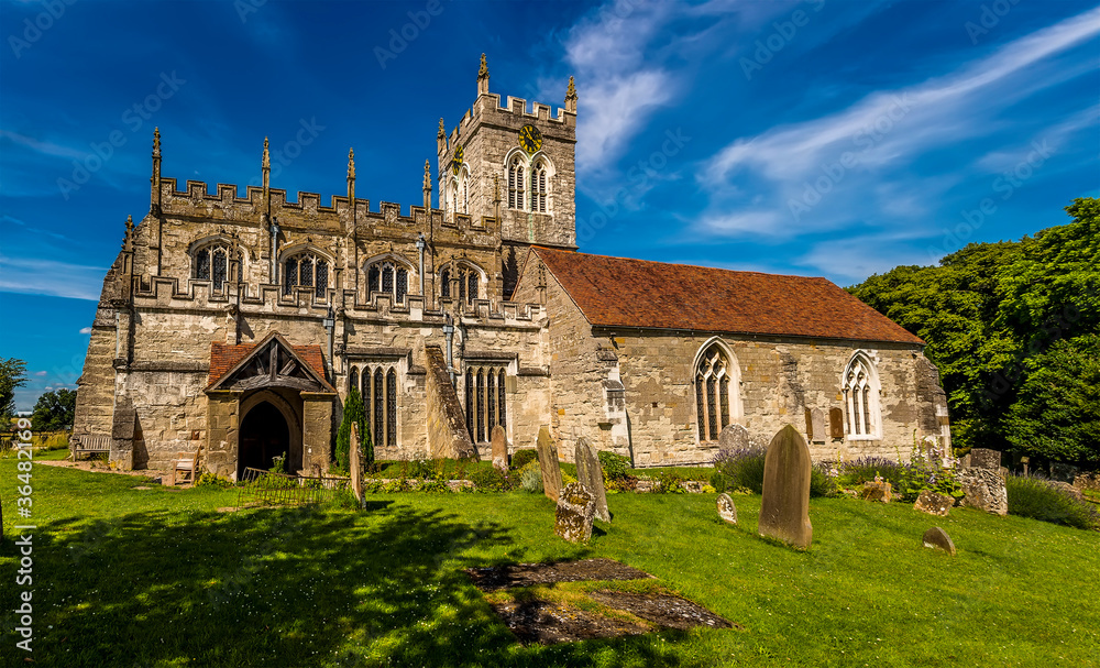 A panorama view of the church and grounds at Wootton Wawen, Warwickshire, UK