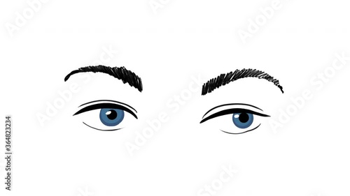 Animated blinking female eyes in cartoon style. 4k footage. Seamless loop animation