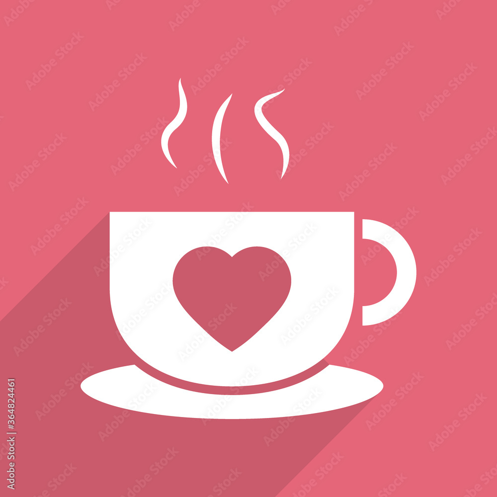 cup coffee with heart icon with long shadow vector cup coffee with heart icon with long shadow vector