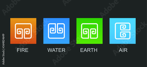 Set of 4 vector elements - fire, water, air, ground