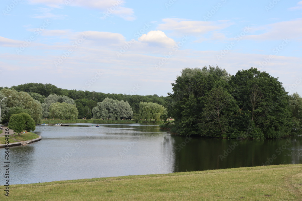 famous park in Minsk with river at summertime famous park in Minsk with river at summertime