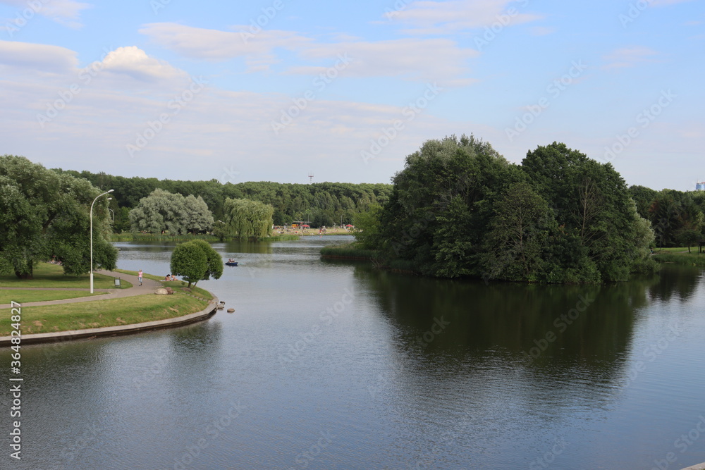 famous park in Minsk with river at summertime famous park in Minsk with river at summertime