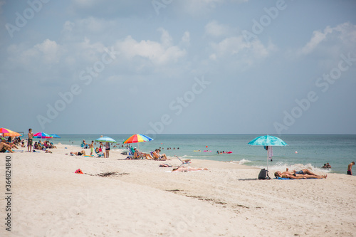 Vero Beach, Florida. July 21, 2020: Groups of people at the beach during Covid-19 coronavirus pandemic as the state is currently labeled the new US epicenter. Editorial. photo
