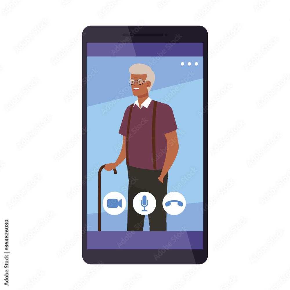 Grandfather in smartphone in video chat design, Call online conference and webcam theme Vector illustration Grandfather in smartphone in video chat design, Call online conference and webcam theme Vector illustration