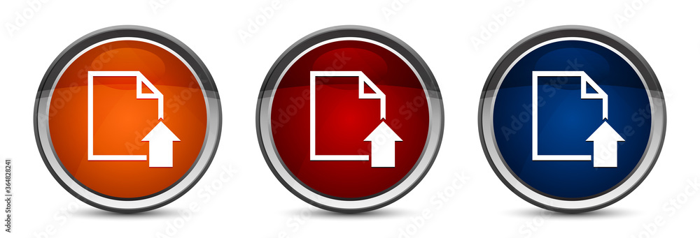 Upload document icon exclusive blue red and orange round button design set Upload document icon exclusive blue red and orange round button design set
