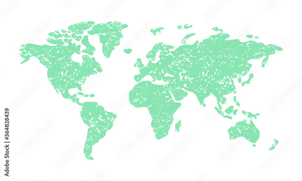 Vector illustration of world map, silhouettes of continents with grunge texture. Eurasia, America, Africa, Australia.