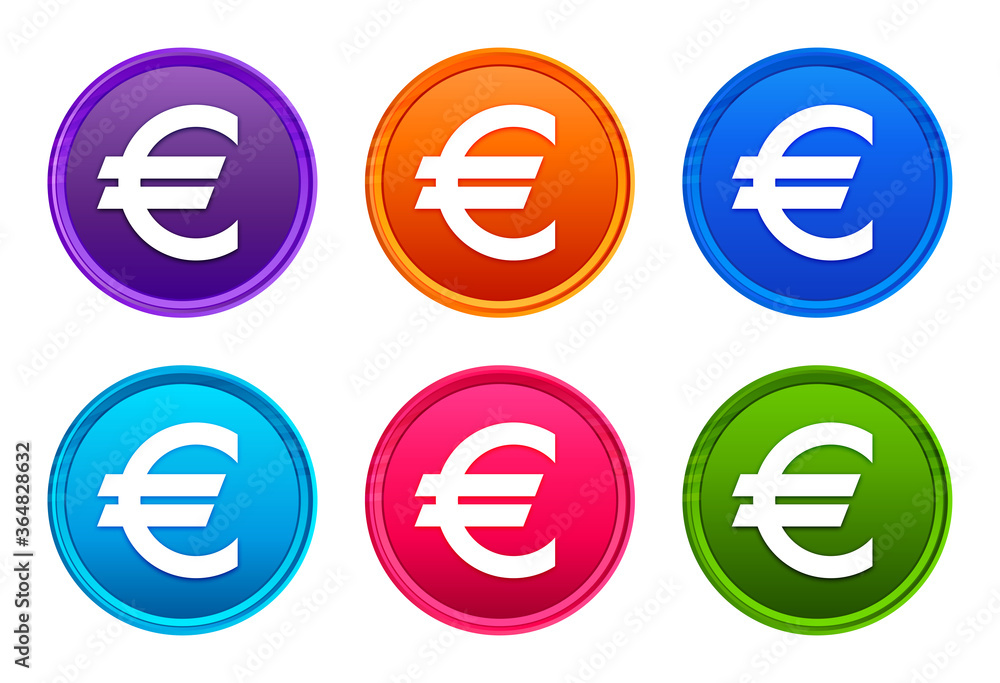 Euro sign icon luxury bright round button set 6 color vector Euro sign icon luxury bright round button set 6 color vector