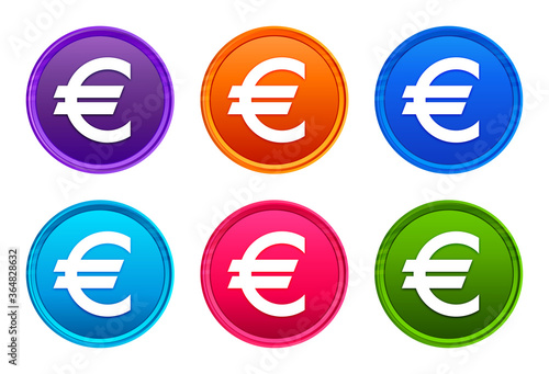 Euro sign icon luxury bright round button set 6 color vector