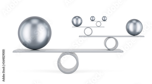 Balance concept with steel spheres, 3D rendering