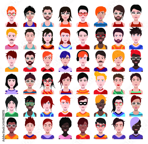 User avatars, avatars with faces and heads for social network ( Male and female faces )