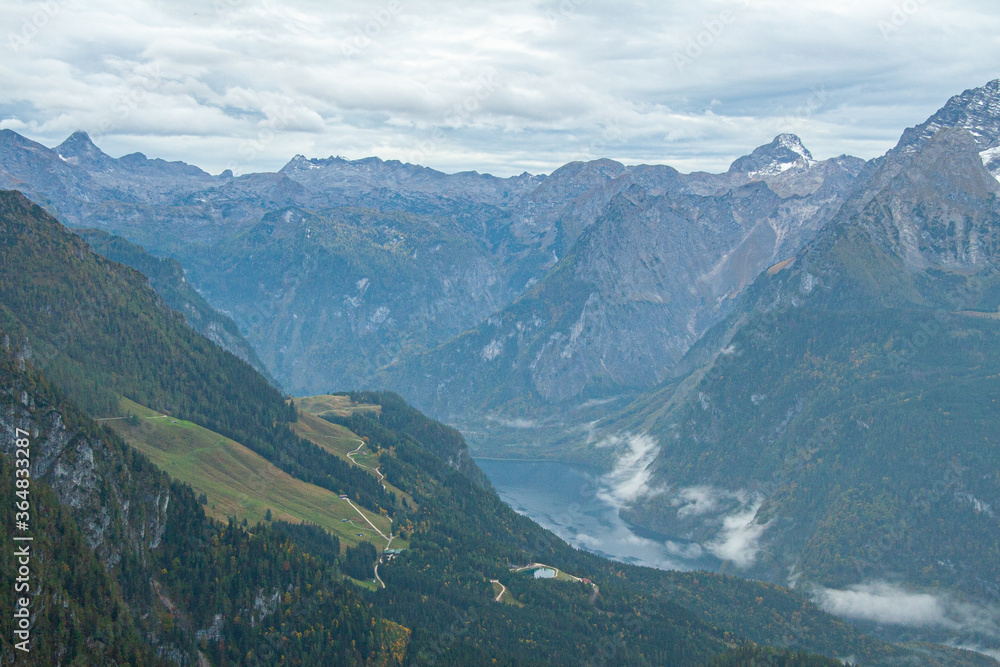 Aerial view of Koenigsee from Eagle Nest, Bavaria. Germany