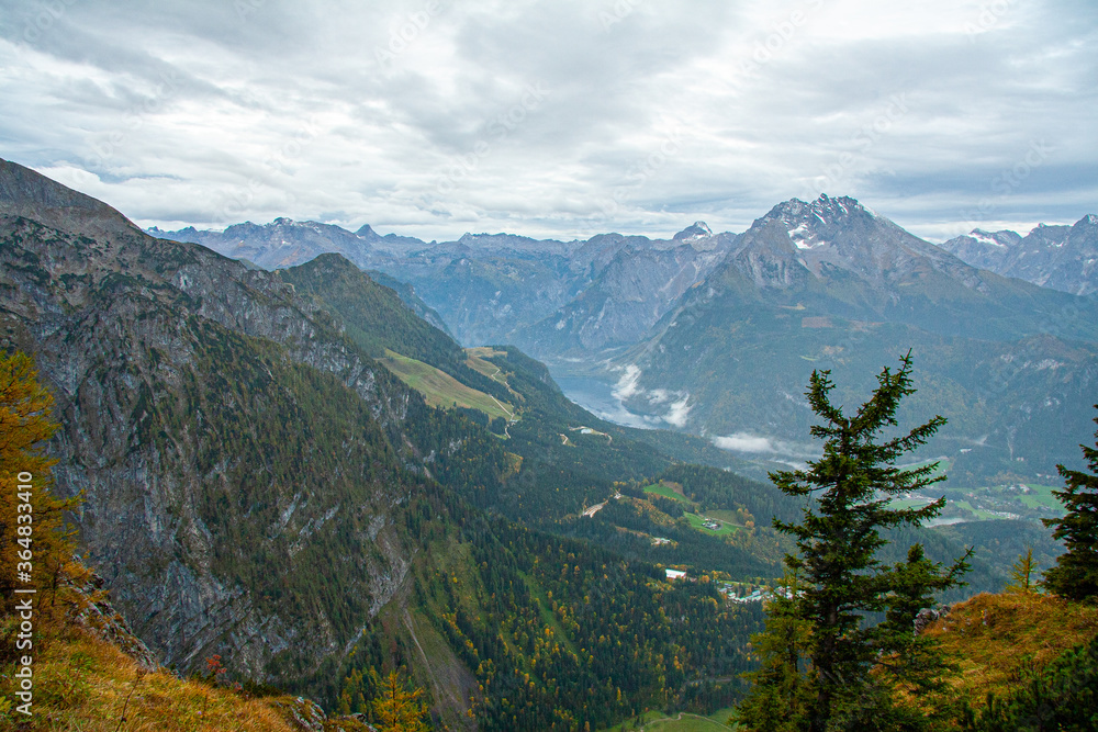 Aerial view of Koenigsee from Eagle Nest, Bavaria. Germany