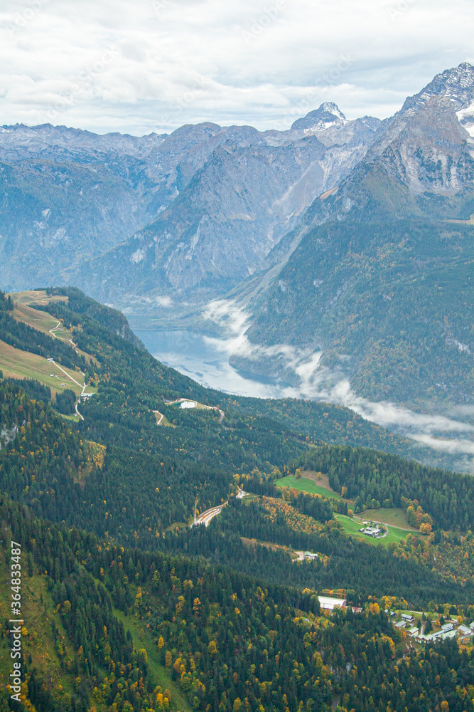Aerial view of Koenigsee from Eagle Nest, Bavaria. Germany