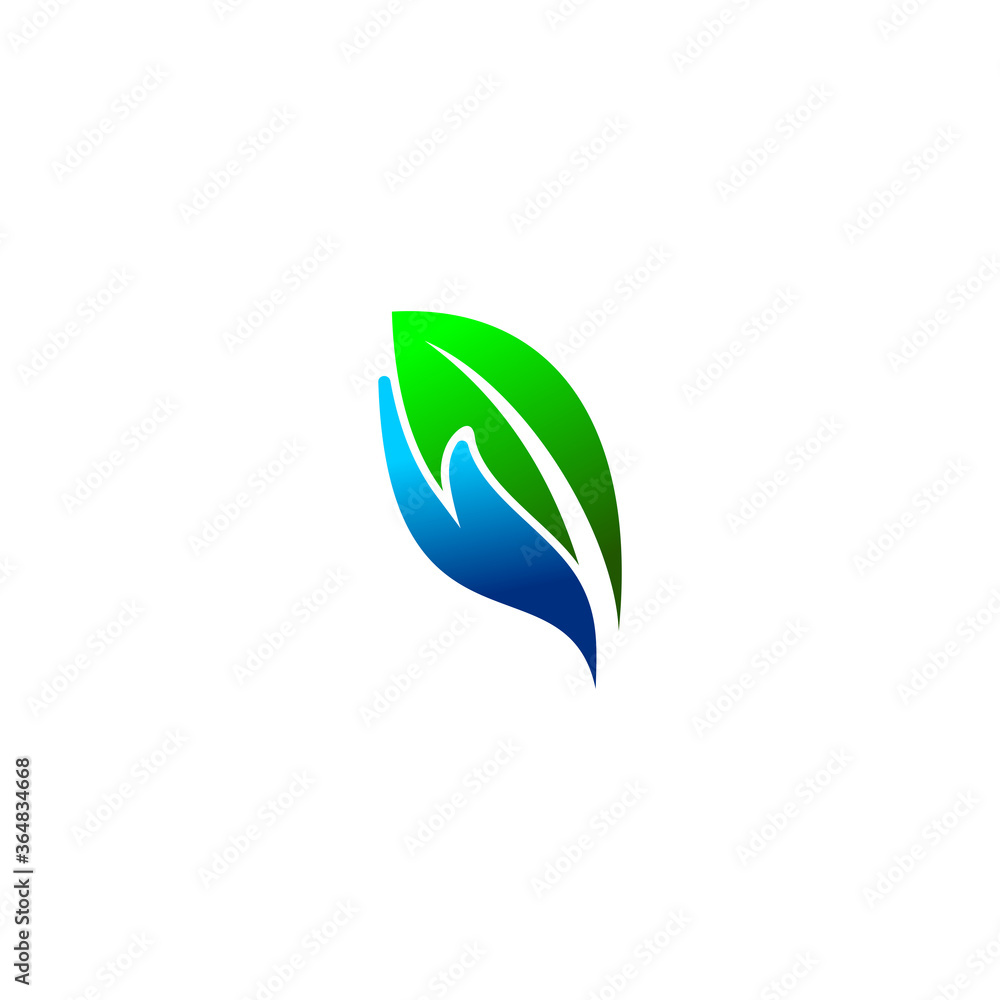 leaf with hand, nature logo design template