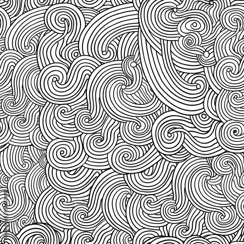 Colorful seamless pattern with curly doodle lines. Vector illustration