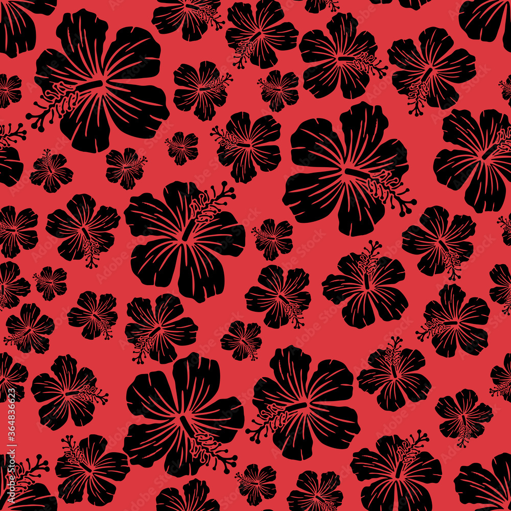 Fototapeta premium Random hibiscus flower seamless repeat pattern background 