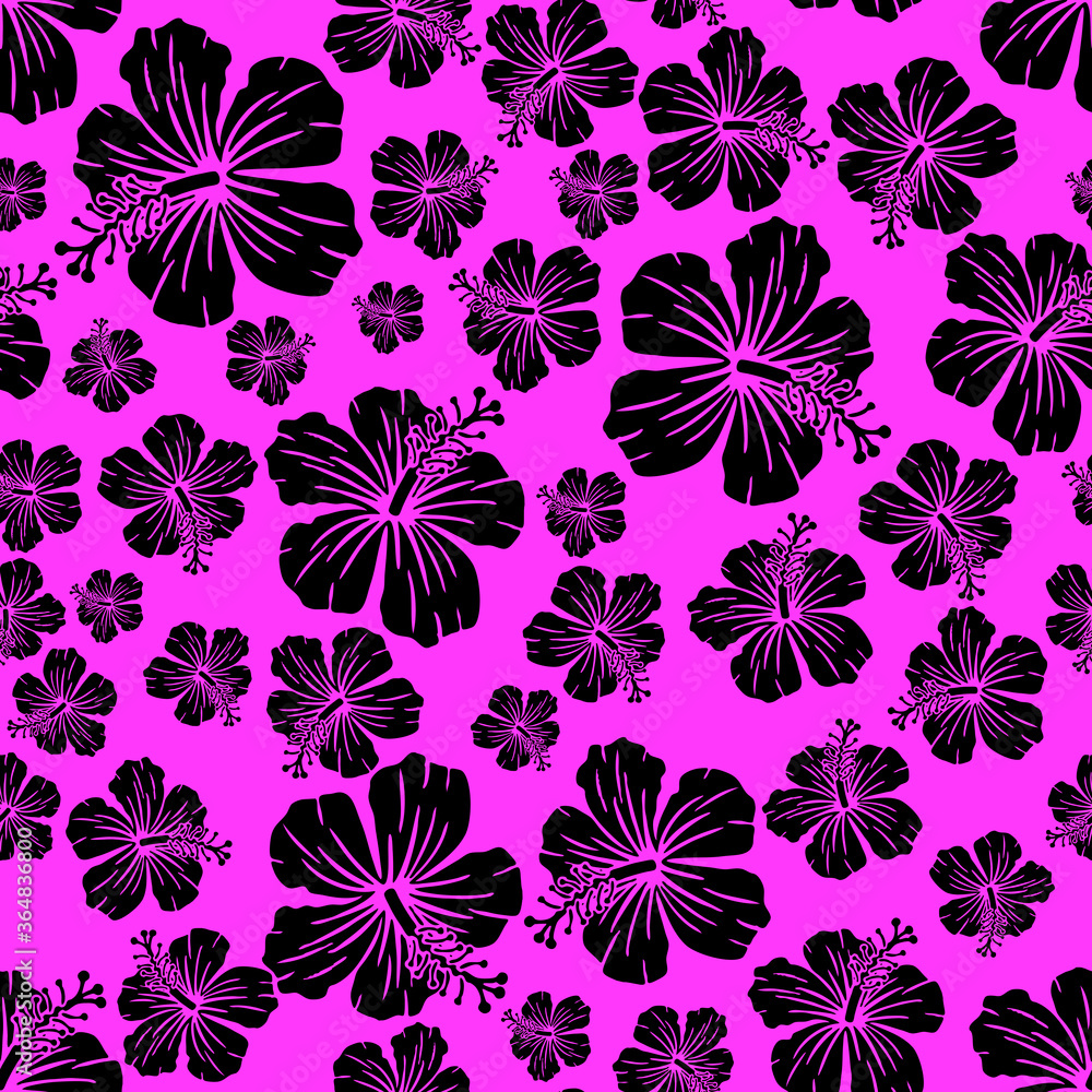 Fototapeta premium Random hibiscus flower seamless repeat pattern background 